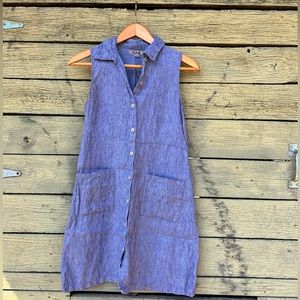 FLAX Shirt Dress Chambray Linen Small 4-6